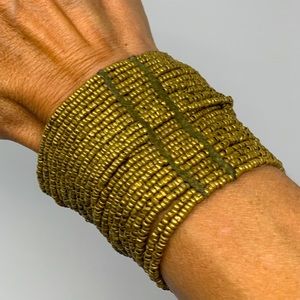 Moroccan gold & leather beaded snap cuff